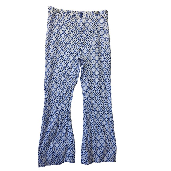 Zara Pants - Zara Women Blue White Geometric Diamond Print Wide Leg High Rise Pants Size L
